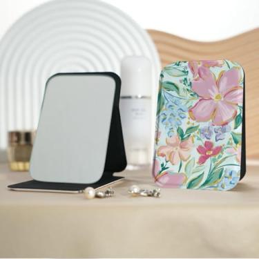 Imagem de Espelho de maquiagem portátil série floral de pintura a óleo, mini espelho de maquiagem portátil dobrável, espelho de contorno quadrado portátil vertical, adequado para todos em várias ocasiões