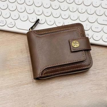 Imagem de Carteira de negócios masculina de poliuretano de cor sólida, porta-cartões com zíper e botão, com 8 compartimentos para cartão e um bolso para moedas de grande capacidade