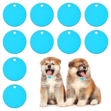 Imagem de PATIKIL Etiquetas para animais de estimação em branco de 1,38 polegadas, 10 peças de etiquetas redondas de alumínio para esculpir nomes, números de telefone ou outras informações pingentes, azul lago