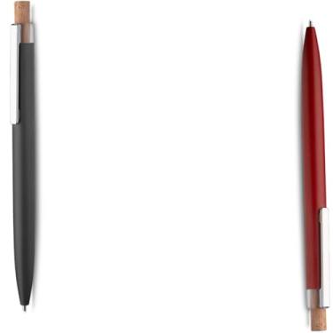 Imagem de Caneta Esferográfica em Alumínio Reciclado, Escrita Azul, Refil Parker, Acionador em Bambu, Cilíndrica, Ambidestra, 15g (Cinza e Vermelho)