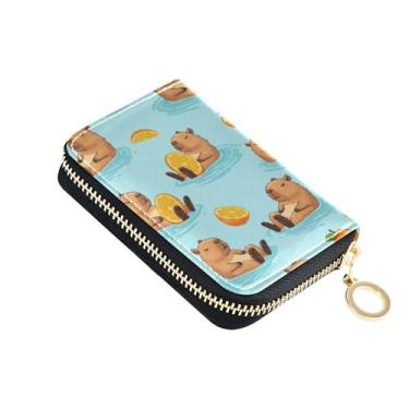 Imagem de Carteira feminina com zíper com porta-cartões, bloqueio de RFID, pequena bolsa de moedas com zíper, lindas capivaras laranjas