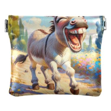 Imagem de Linda bolsa de moedas de elefante de banho feminina de couro personalizado para troca de moedas, Lindo animal sorridente burro, one size, Minimalista moderno
