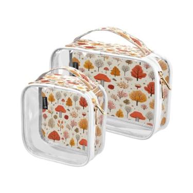 Imagem de GAIGEO Conjunto de bolsa de maquiagem transparente com folhas de outono, bolsa de maquiagem de plástico transparente, bolsa de higiene feminina, pacote com 2, Folhas de outono são exibidas - 3, one