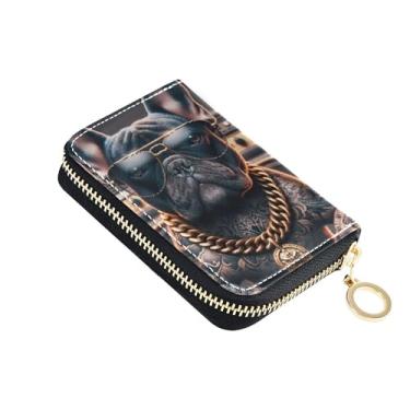 Imagem de Carteira feminina com suporte de cartão de crédito com bloqueio de RFID, bolso pequeno com zíper, porta-moedas, com chaveiro, buldogue fofo, cachorro engraçado