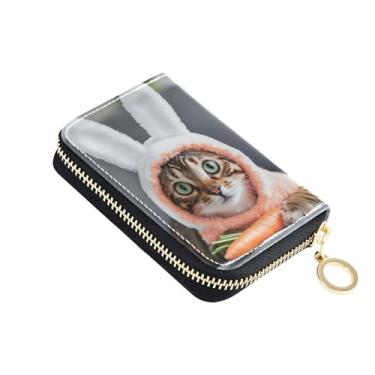 Imagem de Carteiras femininas decorativas com zíper em torno de 9 compartimentos para cartão de crédito e 2 compartimentos para dinheiro, gatinho fofo, marrom, carteira masculina com bolso para moedas