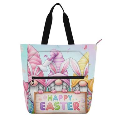 Imagem de Sacolas femininas coloridas fofas de coelhinho da Páscoa para trabalho de lona com zíper bolsa de praia utilitária infantil com compartimentos