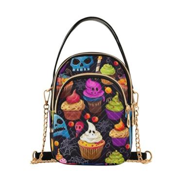 Imagem de Abóboras e folhas em bolsa de ombro preta com zíper, transversal feminina, bolsa transversal para mulheres, Halloween With Candy-4, One Size