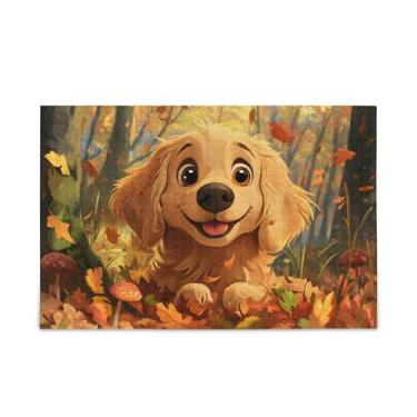 Imagem de 500 peças de quebra-cabeça de madeira e papel de cachorro feliz outono floresta com bolsa de armazenamento quebra-cabeças para homens