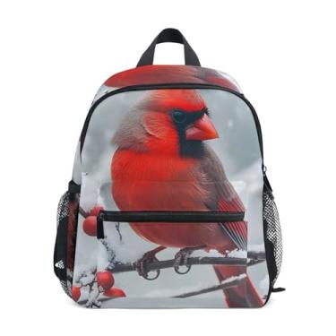 Imagem de GAIGEO Winter Red Cardinal Bird Small Backpack for Kids 10x4x12 In, Girls School Backpack with Water Bottle Pockets, Whistle Buckle