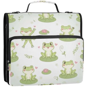Imagem de Organizador de fichário com zíper verde e branco com 3 fichários de 3 anéis de 3 cm D com alça bolsa escolar de ensino médio, vários bolsos, pasta grande para portfólio, 34,5 x 31,5 x 8,9 cm