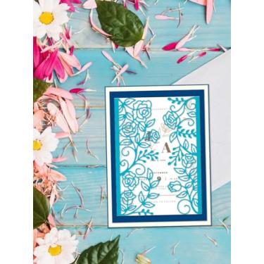 Imagem de 1 estêncil de matriz de corte de aço carbono com tema floral, padrão de flor rosa, cor de aço inoxidável, para álbum de fotos faça você mesmo, cartão de papel decorativo em relevo, 14,7 x 10 x 0,1 cm