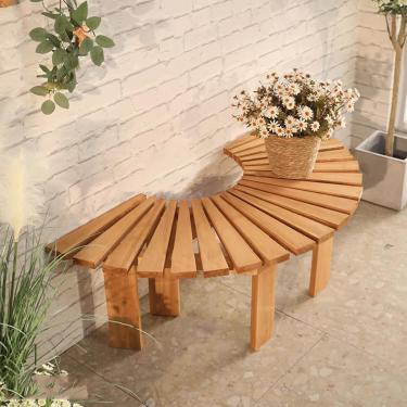 Imagem de Banco ao ar livre, banco de jardim, banco sem costas, banco de madeira para pátio, banco de jantar ao ar livre, banco natural curvo, para quintal, varanda, pátio, deck e entrada (cor de madeira)