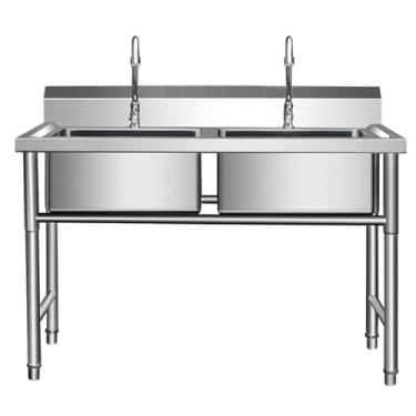 Imagem de Conjunto de lava-louça de cozinha para restaurante comercial com torneira, lava-louças de cozinha de tigela dupla, lava-louça independente de aço inoxidável, lava-louça grande feito à mão (120 * 60