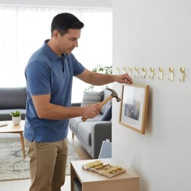 Imagem de 100 peças para pendurar quadros Ki 13,6 kg e 22,7 kg, ganchos para pendurar quadros de metal com pregos, em drywall, parede de madeira