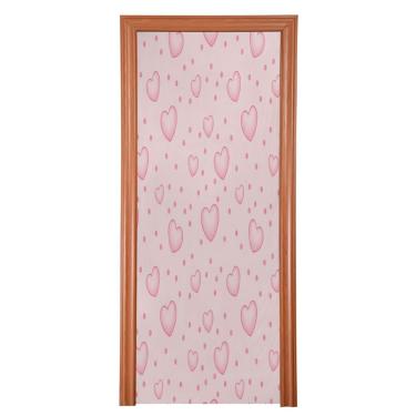 Imagem de ATTX Capa de porta frontal coração rosa - decoração de férias de tecido elástico lavável para festas, casa, decoração de porta da frente, 36 x 98 polegadas (367)