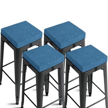 Imagem de FlyGulls Almofadas de banco de bar de 6,3 cm de espessura com laços antiderrapantes 30,5 cm x 30,5 cm almofada quadrada para banco de bar com capa lavável na máquina, conjunto de 4 almofadas de