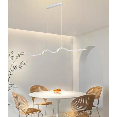 Imagem de Luminária pendente ajustável em altura para sala de jantar, com intensidade regulável, para quarto, com controle remoto, moderna, em LED, para mesa, teto e cozinha (branca, 140 cm)