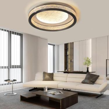 Imagem de Luminária de teto moderna, dimerizável 3000K-6000K, lustre LED redondo preto pérola para sala de estar, corredor e escritório (50 * 10cm)
