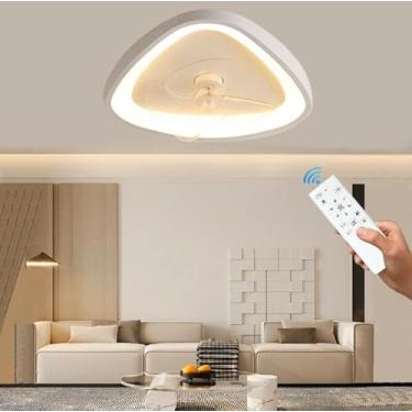 Imagem de Ventilador de teto criativo com iluminação LED, silencioso, branco, dimerizável, com controle remoto, para sala de estar e quarto (50 x 17 cm (triângulo)).