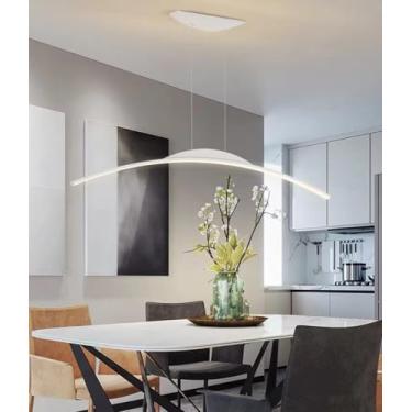 Imagem de Luminária pendente LED moderna e regulável com controle remoto. Design linear, altura ajustável, ideal para mesa de jantar, sala de jantar, escritório e cozinha (branca, 150 cm de compriment