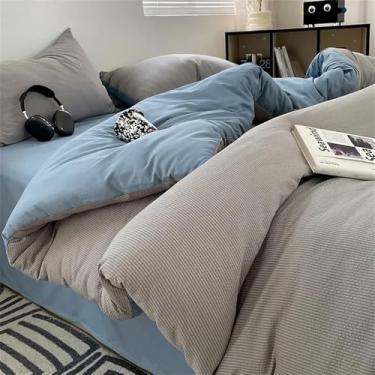 Imagem de Conjunto de cama de algodão com bolhas, algodão lavado, respirável e suave para a pele, conjunto de capa de edredom em jacquard para cama de solteiro, 2 e 1,5 m, conjunto de 4 peças