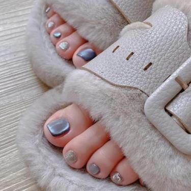 Imagem de Unhas postiças curtas de olho de gato com strass simples, cola acrílica Desien na unha, cobertura completa, bastão falso artificial no dedo do pé para mulheres, uso diário, casamento, 24 peças