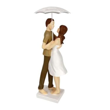 Imagem de FLCPJGV Estatueta decorativa de casal, menino e, segurando um guarda-chuva, para decoração de sala de jantar, estante ou mesa, Abraço