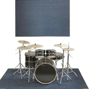 Imagem de Tapete de tambor, tapete de bateria de 9 mm com fundo antiderrapante, tapete de bateria para redução de ruído, tapete de instrumento musical à prova de som para conjunto de bateria elétrica, presente