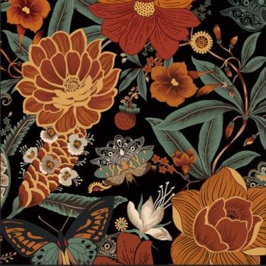 Imagem de Tyrot Tapete vintage preto boho floral botânico borboleta sala de estar 9 x 1,5 m