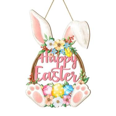 Imagem de Fenteer Placa de Páscoa para Porta, Decoração de Feliz Páscoa, Ovos, Placa Decorativa para Pendurar, Decoração Floral de Primavera para Casa de Campo, 29.5cm