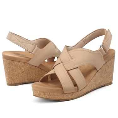 Imagem de SHIBEVER Sandálias femininas estilosas: sandália feminina de verão confortável com suporte de arco com tiras de cortiça, Nude., 34