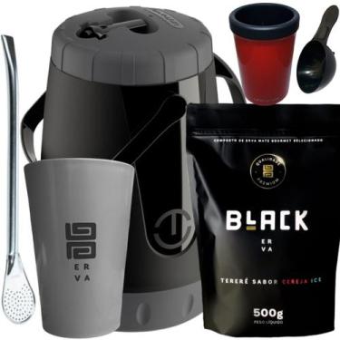 Imagem de Kit Para Tereré Black Erva Mate 500g Garrafa Pávia Lisa Copo Acrílico 