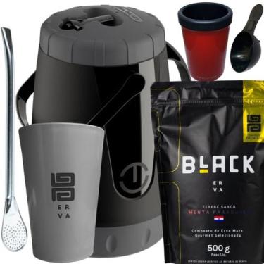 Imagem de Kit Para Tereré Black Erva Mate 500g Garrafa Pávia Lisa Copo Acrílico 