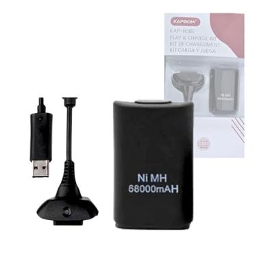 Imagem de Bateria Recarregável para Controle Xbox 360 com Cabo USB, Ni-MH 6800mAh, Preta, 35 Horas de Autonomia