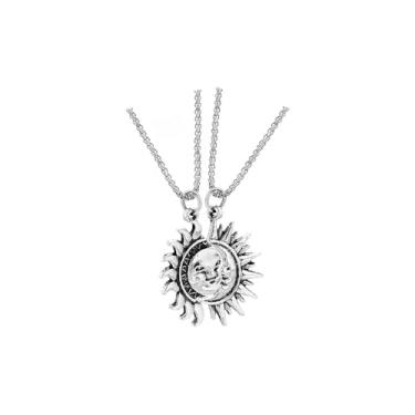 Imagem de WLL Colar combinando sol e lua para casal assimétrico sol lua brincos de argola para mulheres vintage casal BFF colar pingente colar presente de dia dos namorados para mulheres homens, 2.5CM, Zinco
