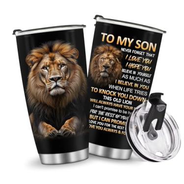 Imagem de Copos de café de viagem isolados caneca garrafa de água presentes para Natal, aniversário, dia das crianças, presente de aniversário de 590 ml, leão, aço inoxidável, gelado, quente e frio, alça