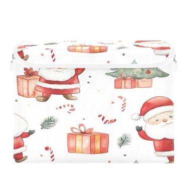 Imagem de SEHANY Linda caixa de armazenamento de Papai Noel de Natal com tampas e alças, organizador de cestas de armazenamento de tecido dobrável, caixas de armazenamento de cubos grandes para roupas, cobertor