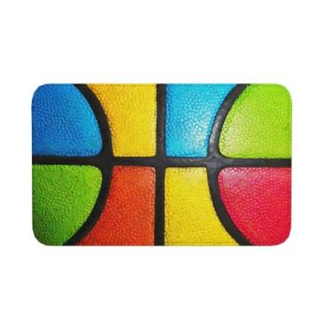 Imagem de Jbofyee Tapete de banho com textura de basquete colorido antiderrapante macio microfibra tapete de banheiro lavável tapete de entrada para banheira chuveiro chão de banheiro, 80 x 50 cm