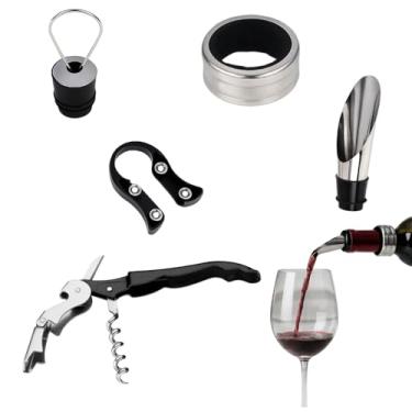 Imagem de Kit Premium para Vinhos em Aço Inox, 5 Peças com Saca-Rolhas, Aerador, Anel Antigotas, Corta-Lacre e Tampa Seladora, Cinza