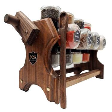 Imagem de Porta Temperos Condimentos Giratório com 16 Potes - Boss Arte em Madei