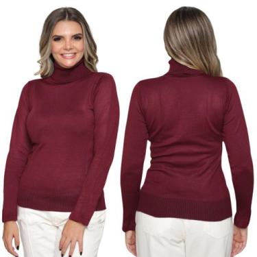 Imagem de Kit 2 Blusas Feminina de Tricô Manga Longa Gola Alta Casual Inverno - 