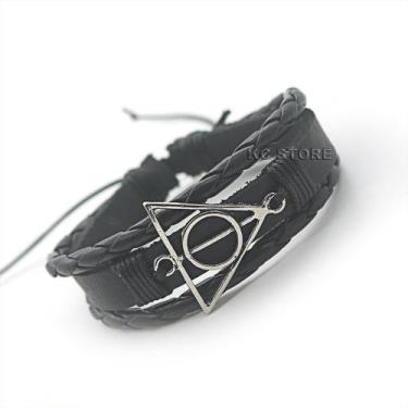 Imagem de pulseira de reliquias da morte harry potter bracelete em couro preto m