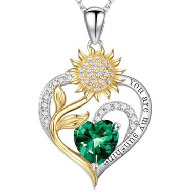 Imagem de Iefil Presentes de Dia das Mães - Presentes de girassol para mulheres, colar de girassol, colar de pedra do mês de nascimento para mulheres, presente de aniversário para mãe, You Are My Sunshine, joia