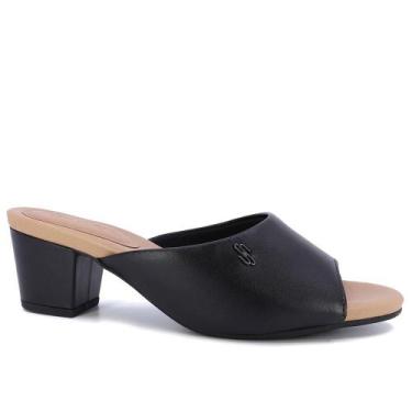 Imagem de Tamanco usaflex salto bloco couro, 37, Preto
