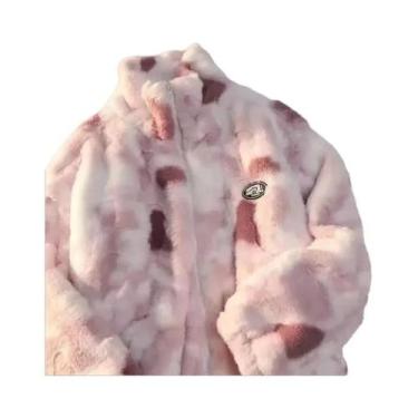 Imagem de Jaqueta Feminina De Lã De Cordeiro Tie Dye, Quente, Plush, Com Zíper, 