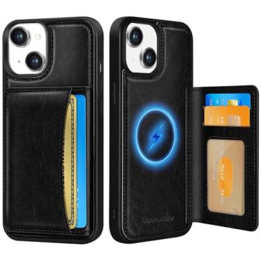 Imagem de Uppuppy Capa para iPhone 14 Plus com carteira – Compatível com MagSafe Women Girls Cute Aesthetic Unique Design Suporte de cartão de crédito de couro para Apple 14 Plus, preto