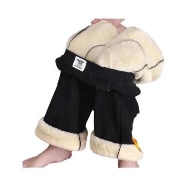 Imagem de Calças Femininas De Cintura Alta Em Moletom Com Pernas Largas, Quentes