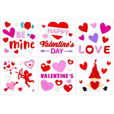 Imagem de 6 folhas de adesivos de janela do dia dos namorados, coração vermelho, cupido, gnomo, feliz dia dos namorados para quadro de avisos de vidro e decorações de festa de aniversário de casamento, adesivos