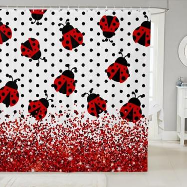 Imagem de Manfei Lindas cortinas de chuveiro para crianças, joaninha, preta, vermelha, besouro, inseto, rústico, meninas, meninos, cortinas de banheiro, geométricas, bolinhas, glitter, moda, impermeável, 12