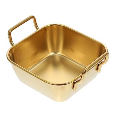 Imagem de Bandeja de comida de aço inoxidável durável com alças, tigela de servir quadrada dourada para lanches, refeições e decoração de mesa